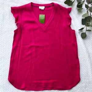 Kate Spade Satin Crepe Flutter Sleeve Top